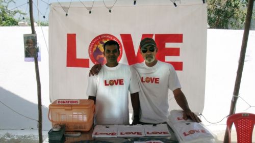 Our booth at Mooji's concert for the Shelter.